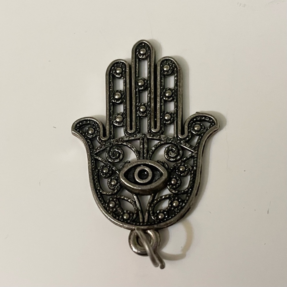 Vintage Silver Hamsa Hand & Evil Eye Pendant Charm 1.5”